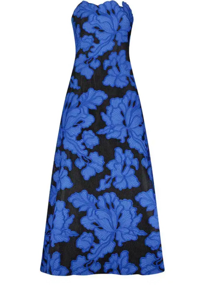 Lela Rose Floral Embroidered Lace Strapless Gown